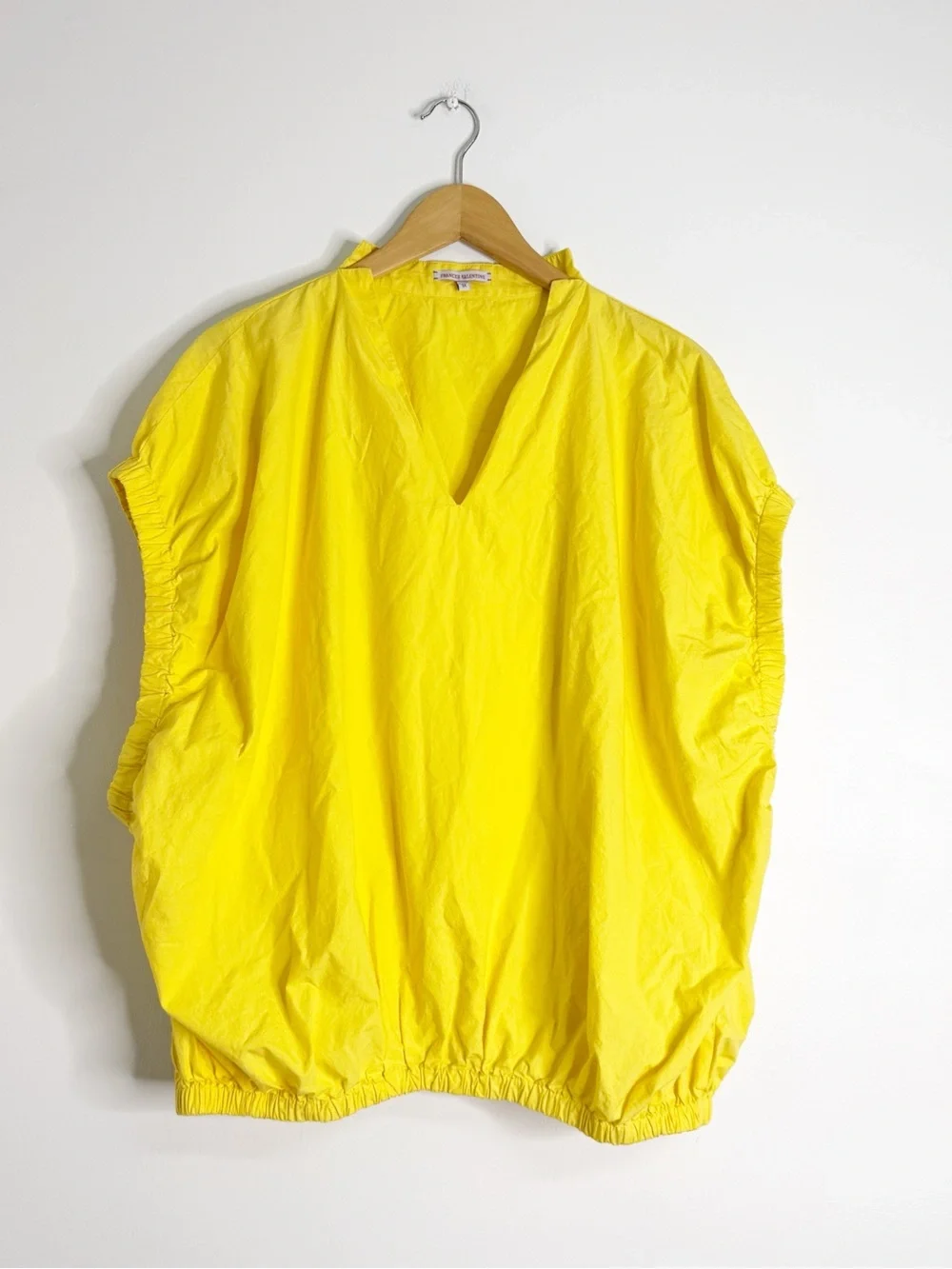 Frances Valentine 1X Yellow Cotton Popover Blouse Ruched Puff Sleeve Top